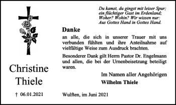 Traueranzeige von Christine Thiele von Harz Kurier
