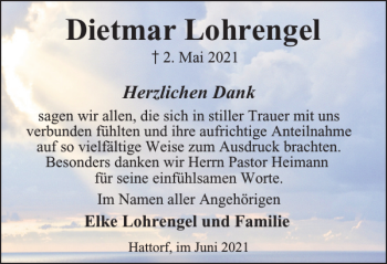 Traueranzeige von Dietmar Lohrengel von Harz Kurier