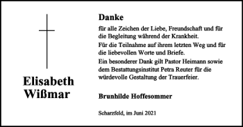 Traueranzeige von Elisabeth Wißmar von Harz Kurier