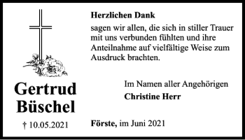 Traueranzeige von Gertrud Büschel von Harz Kurier