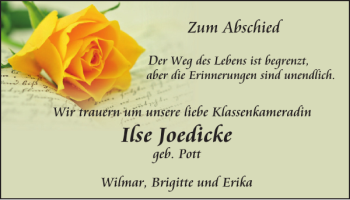 Traueranzeige von Ilse Joedicke von Harz Kurier