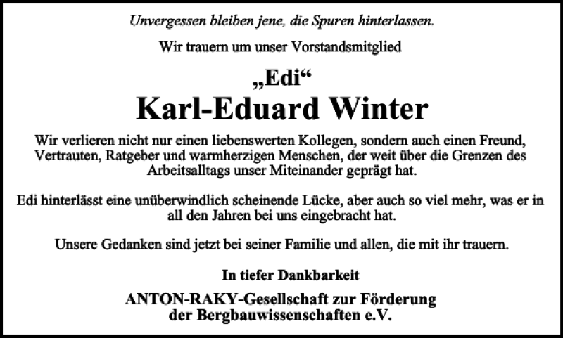  Traueranzeige für Karl-Eduard Winter vom 04.06.2021 aus Harz Kurier