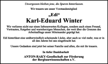Traueranzeige von Karl-Eduard Winter von Harz Kurier