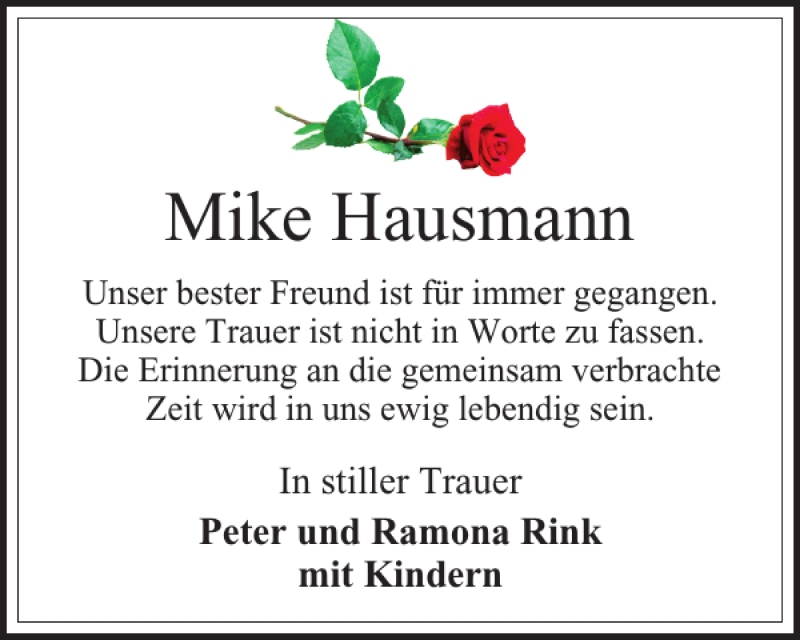  Traueranzeige für Mike Hausmann vom 19.06.2021 aus Harz Kurier