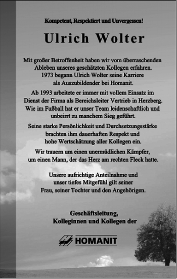 Traueranzeige von Ulrich Wolter von Harz Kurier