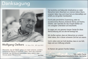 Traueranzeige von Wolfgang Oelkers von Harz Kurier