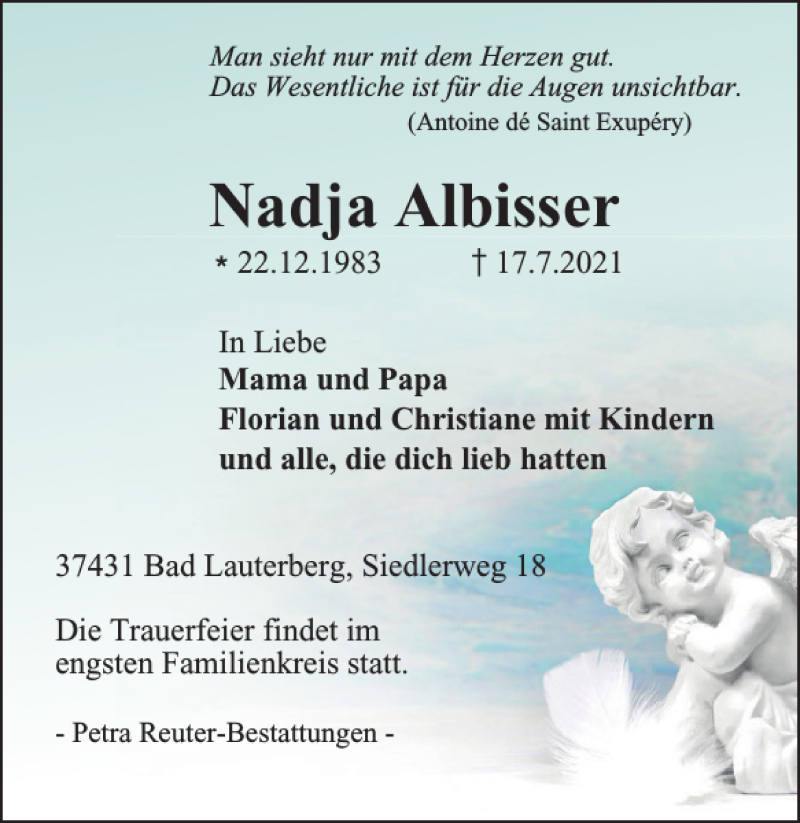  Traueranzeige für Nadja Albisser vom 20.07.2021 aus Harz Kurier