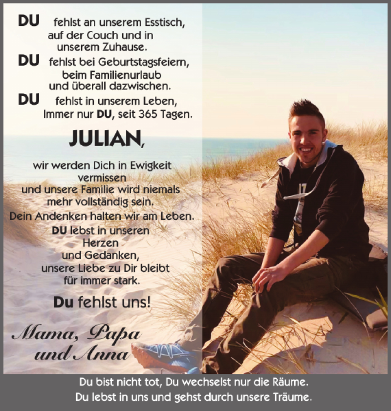  Traueranzeige für JULIAN  vom 24.10.2022 aus Harz Kurier