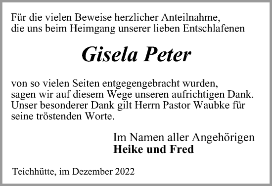 Traueranzeige von Gisela Peter von Harz Kurier