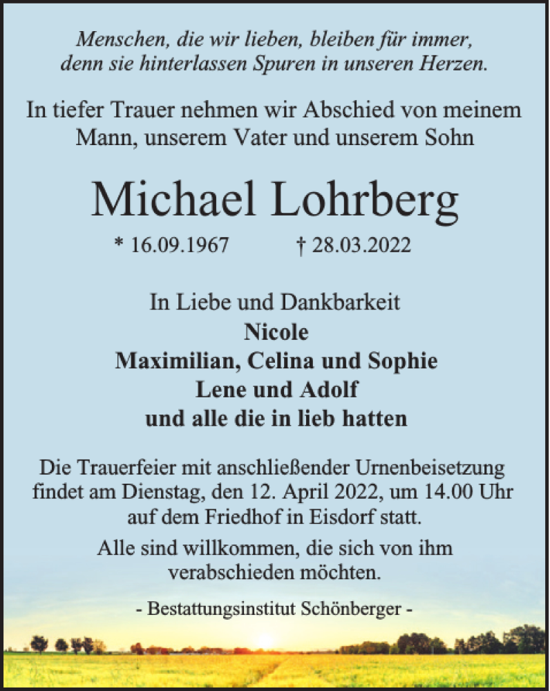  Traueranzeige für Michael Lohrberg vom 02.04.2022 aus Harz Kurier