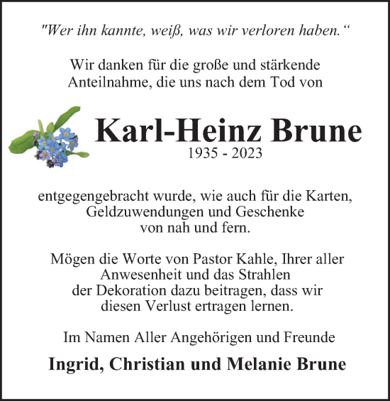 Traueranzeige von Karl-Heinz Brune von Harz Kurier