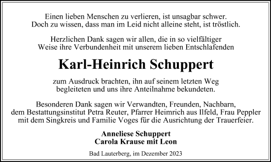 Traueranzeige von Karl-Heinrich Schuppert von Harz Kurier