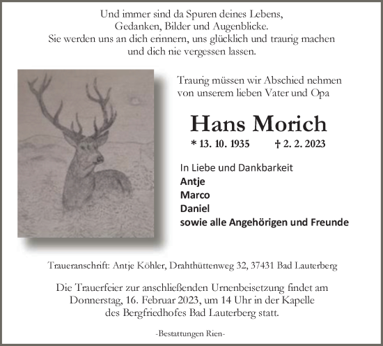Traueranzeige von Hans Morich von Harz Kurier