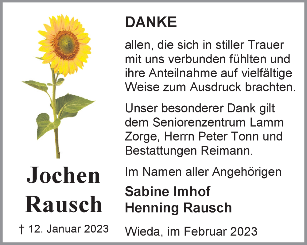  Traueranzeige für Jochen Rausch vom 25.02.2023 aus Harz Kurier