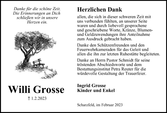 Traueranzeige von Willi Grosse von Harz Kurier