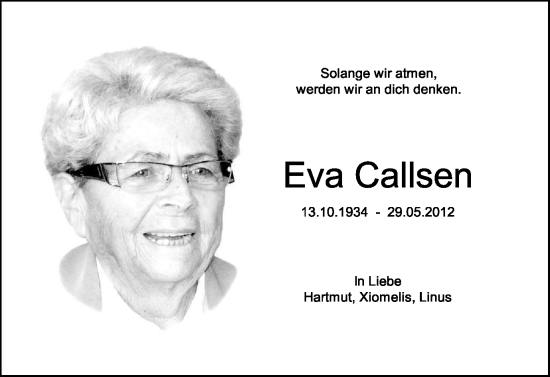Traueranzeige von Eva Callsen von Harz Kurier