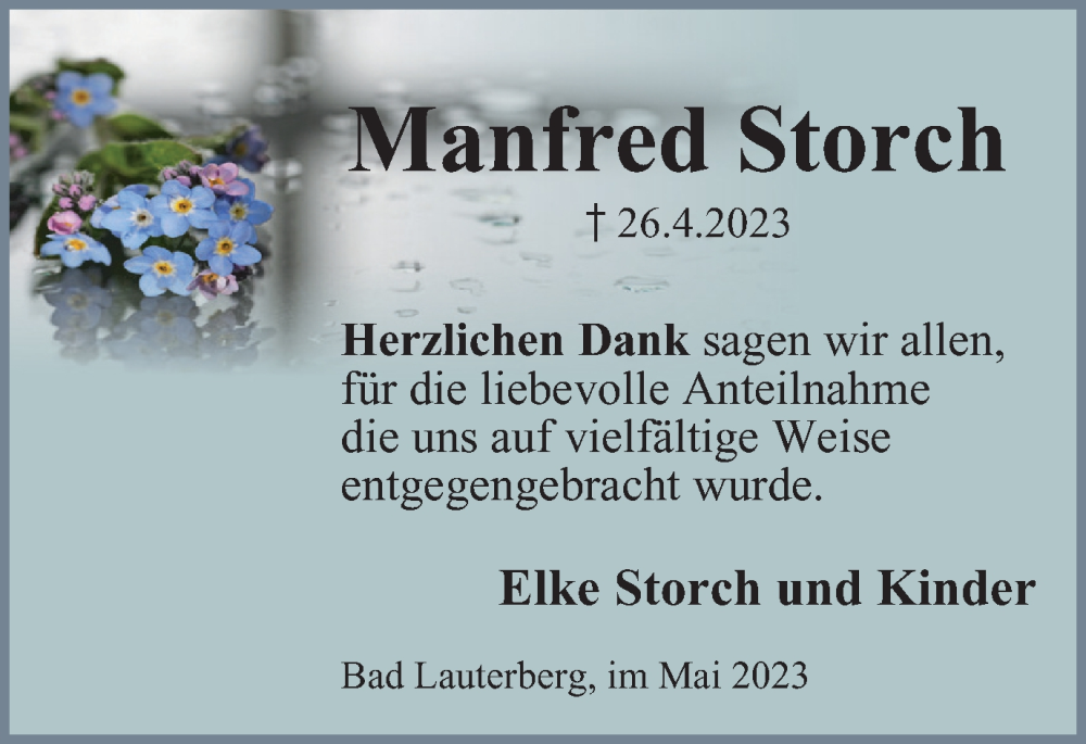  Traueranzeige für Manfred Storch vom 27.05.2023 aus Harz Kurier