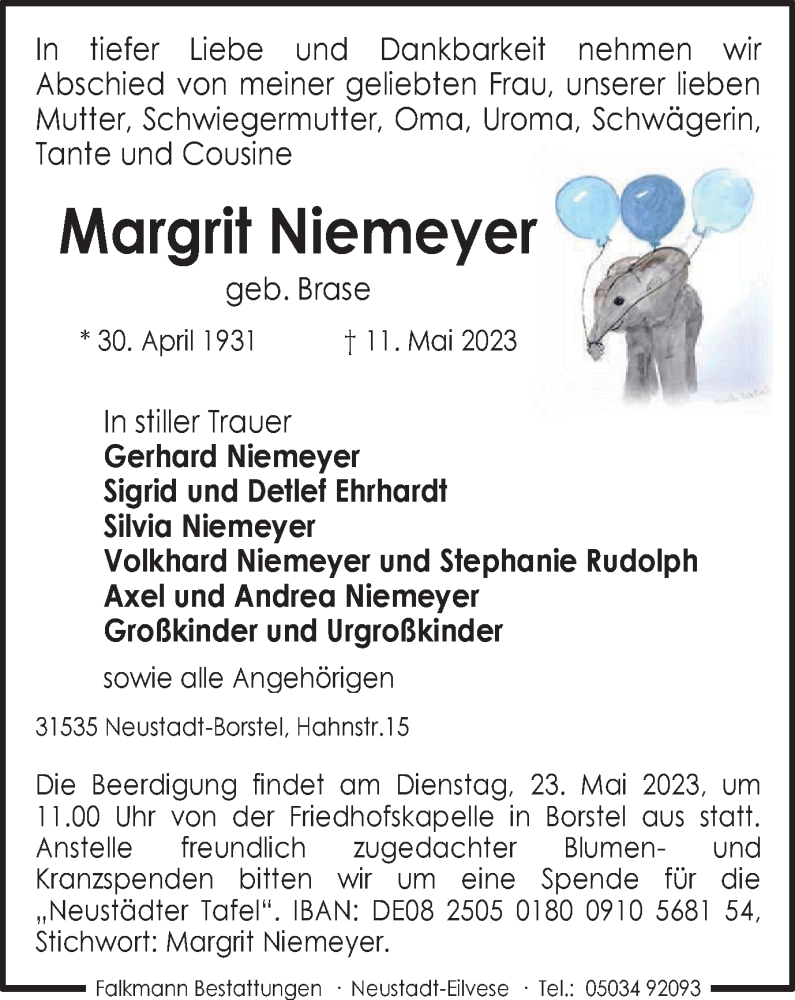  Traueranzeige für Margrit Niemeyer vom 20.05.2023 aus Harz Kurier