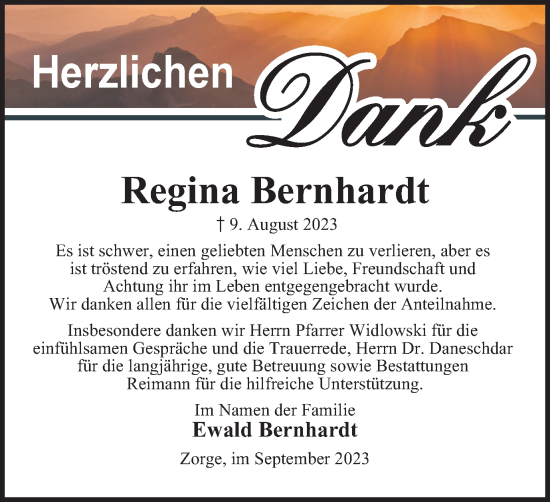 Traueranzeige von Regina Bernhardt von Harz Kurier
