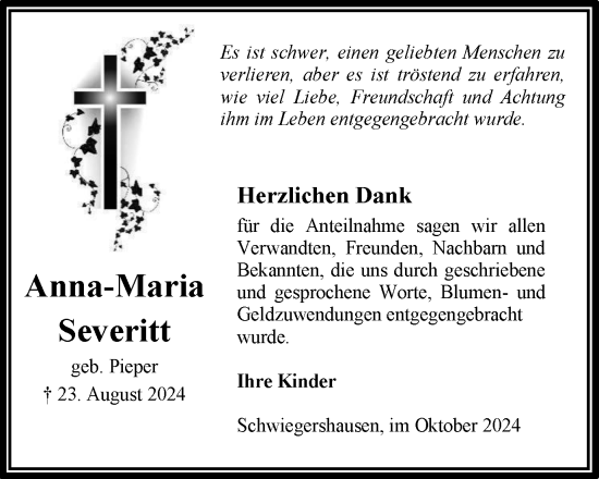 Traueranzeige von Anna-Maria Severitt von Harz Kurier