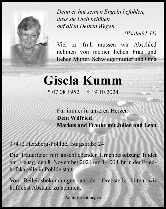 Traueranzeige von Gisela Kumm von Harz Kurier