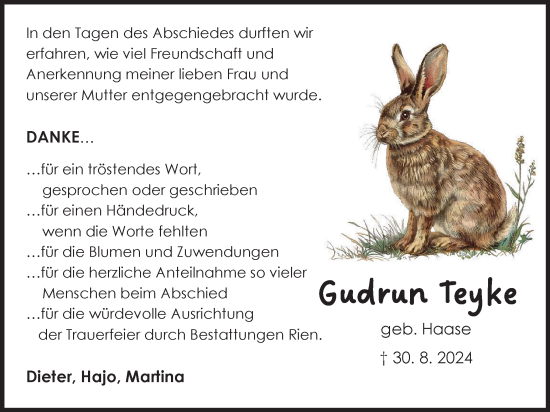 Traueranzeige von Gudrun Teyke von Harz Kurier