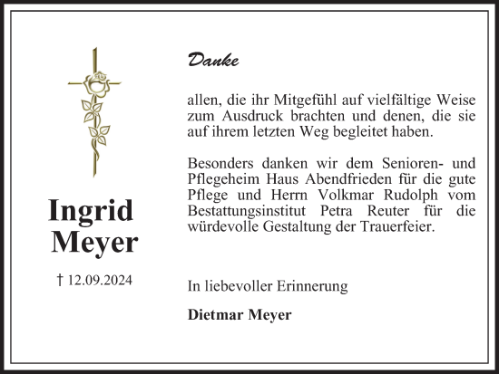 Traueranzeige von Ingrid Meyer von Harz Kurier