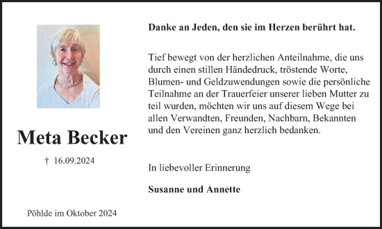 Traueranzeige von Meta Becker von Harz Kurier