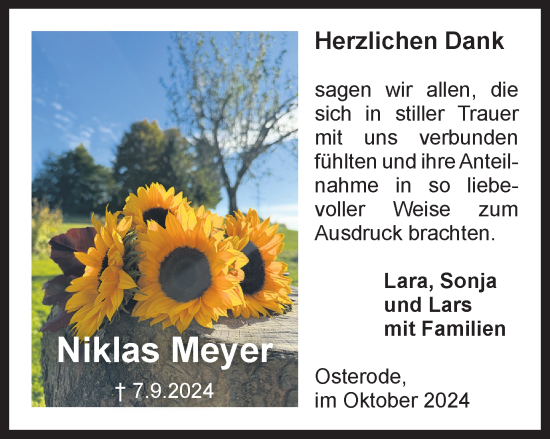 Traueranzeige von Niklas Meyer von Harz Kurier