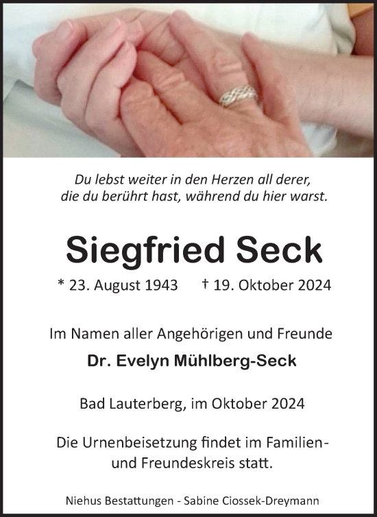 Traueranzeige von Siegfried Seck von Harz Kurier