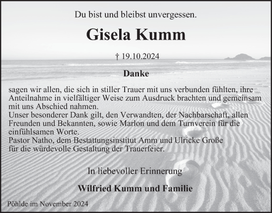 Traueranzeige von Gisela Kumm von Harz Kurier