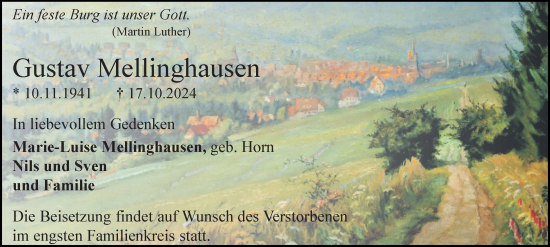 Traueranzeige von Gustav Mellinghausen von Harz Kurier