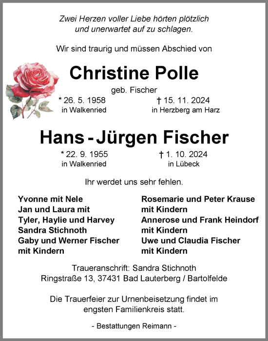 Traueranzeige von Hans-Jürgen Fischer von Harz Kurier