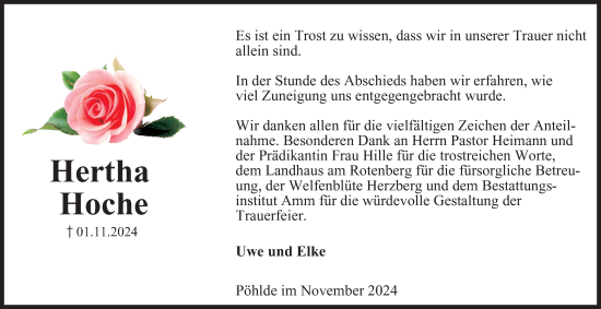 Traueranzeige von Hertha Hoche von Harz Kurier