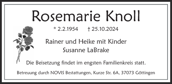 Traueranzeige von Rosemarie Knoll von Harz Kurier