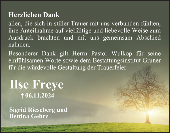 Traueranzeige von Ilse Freye von Harz Kurier