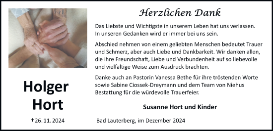 Traueranzeige von Holger Hort von Harz Kurier