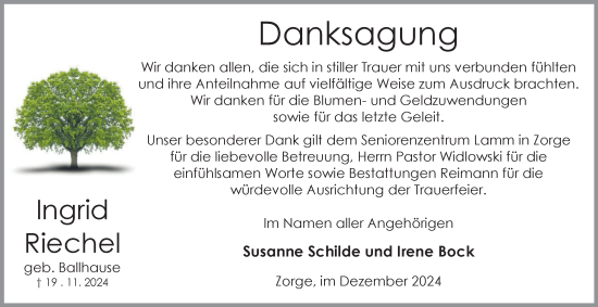Traueranzeige von Ingrid Riechel von Harz Kurier