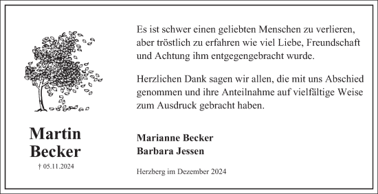 Traueranzeige von Martin Becker von Harz Kurier