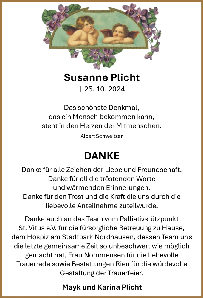  Traueranzeige für Susanne Plicht vom 21.12.2024 aus Harz Kurier