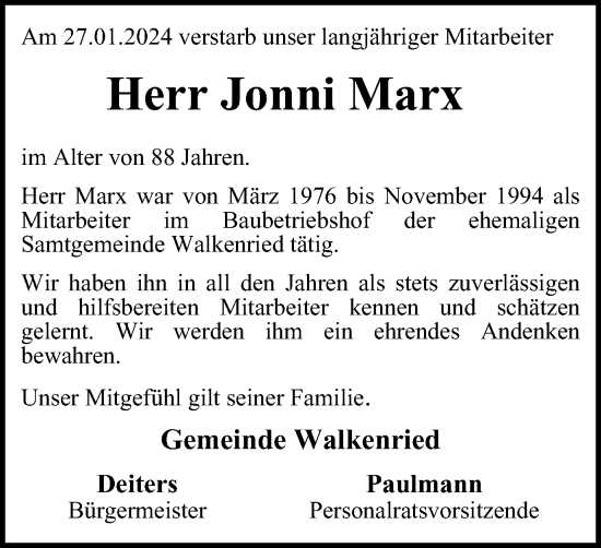 Traueranzeige von Jonni Marx von Harz Kurier