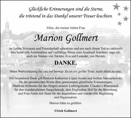 Traueranzeige von Marion Gollmert von Harz Kurier