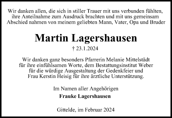 Traueranzeige von Martin Lagershausen von Harz Kurier