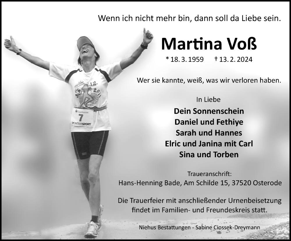 Traueranzeige für Martina Voß vom 17.02.2024 aus Harz Kurier
