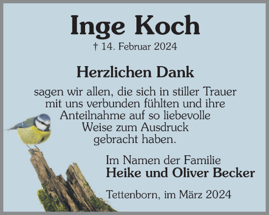 Traueranzeige von Inge Koch von Harz Kurier