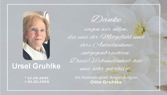 Traueranzeige von Ursel Gruhlke von Harz Kurier