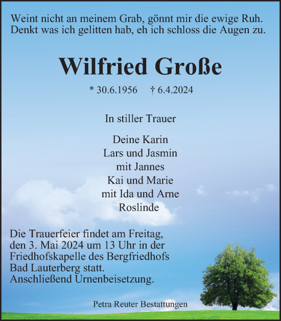 Traueranzeige von Wilfried Große von Harz Kurier