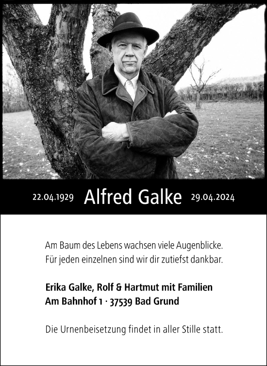 Traueranzeige von Alfred Galke von Harz Kurier