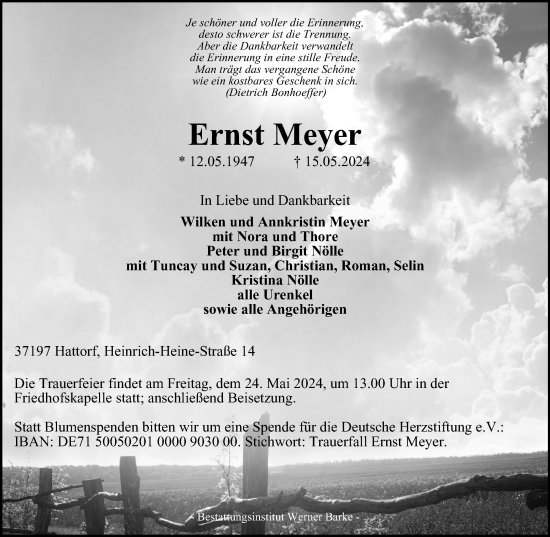Traueranzeige von Ernst Meyer von Harz Kurier