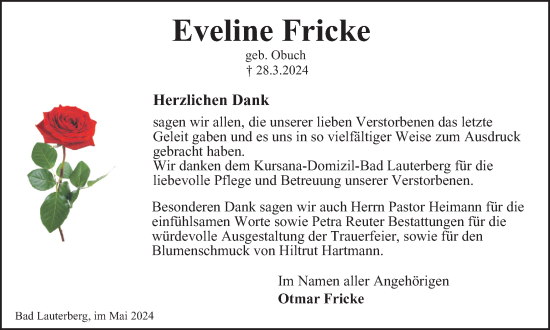 Traueranzeige von Eveline Fricke von Harz Kurier